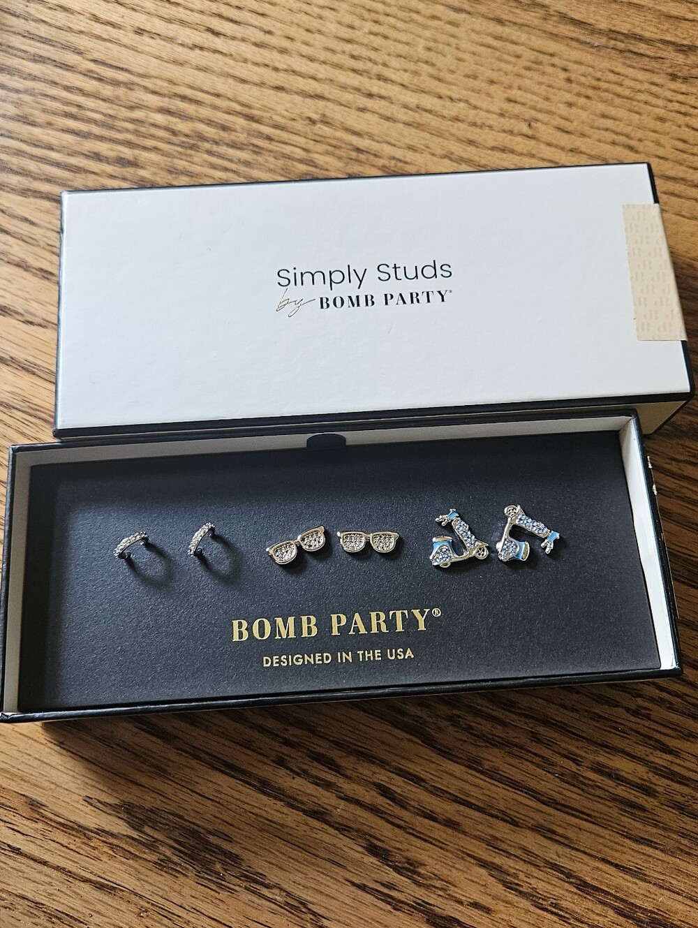 Bomb Party Simply Studs Silver Multicolor Scooter & Sunglass Earring Set